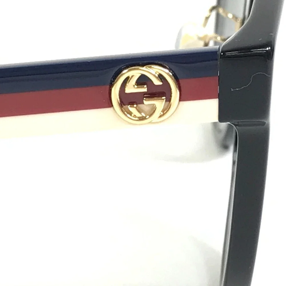 Gucci Sunglasses GG0416SK 001 Shiny Black Blue Red Ivory w/ Gray Gradient Lenses